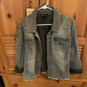 Inc International Concepts Women's Gray Studded Trucker Jacket SZ XL